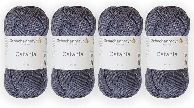 4 Skein/Pack Schachenmayr (SMC) Catania Originals Yarn, Each Ball 1.76 Oz (50gr) / 136 Yards (125 m), 100% Mercerized Cotton for Knitting and Crochet Yarn, Sport Weight, 393 - Graphite