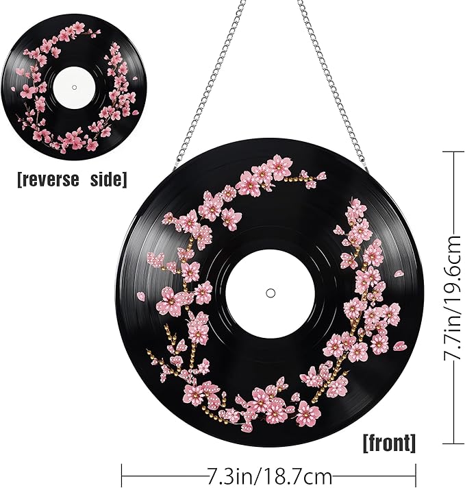 LOMSIOY Diamond Art Hanging Kit for Adult, Flower Front Door Sign Window Hanging for Outdoor, Records Double Sided Summer Decor Suncatcers for Porch, Hanging Pendants for Garden Wall （8x8 Inch