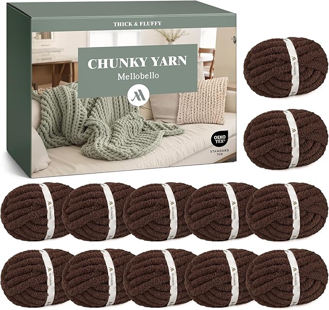 Jumbo Chenille Chunky Yarn for Crocheting - Super Bulky Fluffy Chunky Yarn for Hand Knitting - Extra Thick Soft Blanket Big Yarn 12 Jumbo Pack (27yds,8 oz Each Skein)