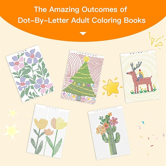 Dot Art for Adults-Coloring Book with 30 Patterns for Relaxation and Stress Relief- Dot-by-Letter-Art Meditations,Adult Coloring Books,Activity Book for Adults,Womens,Teens(Not Including Marker)
