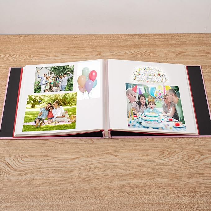Large Photo Album Self Adhesive for 4x6 5x7 8x10 Pictures Magnetic Scrapbook Album 20 Sheets / 40 Pages Linen Cover DIY Photo Album with A Metallic Pen and and Plastic Board(Pink)