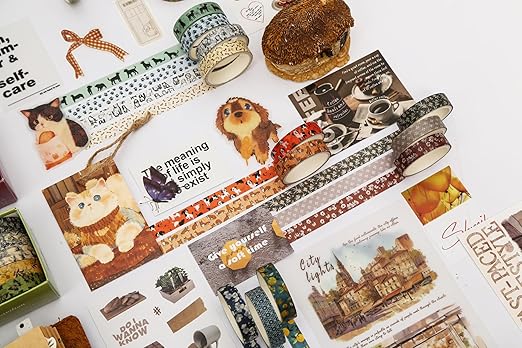 10 Rolls Skinny Washi Tape Set Texture Arts Adhesive Tapes Basic Patterns Decorative Masking Tape Sets for Craft, Kids, Scrapbook, DIY, Gift Wrapping (Style Three)