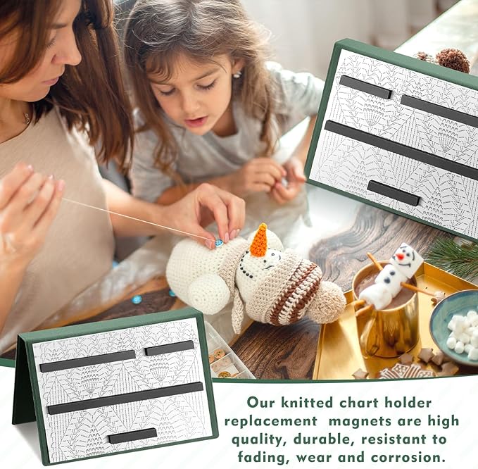 Flutesan 1 Pcs Green Knitting Pattern Holder, Fold up Cross Stitch Knitting Chart Keeper with 4 Pcs Replacement Magnets, Cross Stitch Accessories Supplies, Unfolded Size 13.2 x 9 Inch