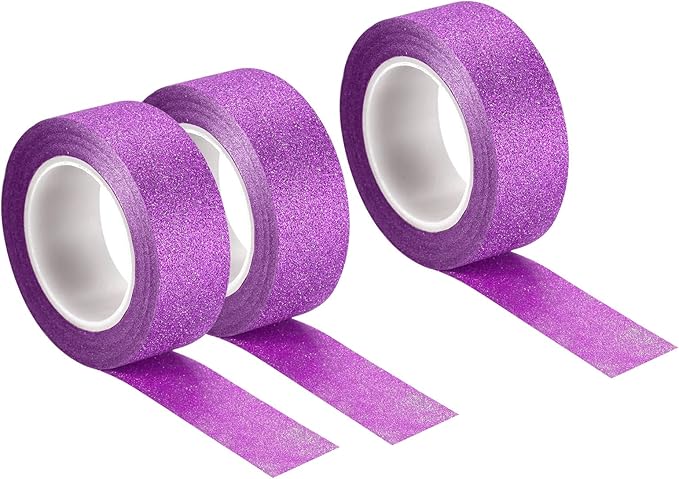 MECCANIXITY 0.6inch x 32.8ft Glitter Tape, Decorative Craft Tape Self Adhesive Stick 1.5cmx10m Rose Red for Scrapbook, DIY Arts, Gift Wrapping Pack of 3