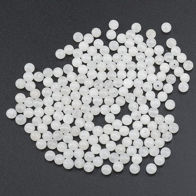 LPBeads 200Pcs Polished 6mm Round Natural White Jade Gemstone Loose Beads with Stretch Cord for Jewelry Making Bracelets