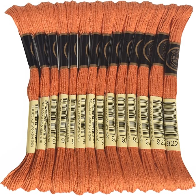 LE PAON Embroidery Floss, 14-Pack Six Strands 100% Long Staple Cotton Embroidery Thread, 8.7-Yard，Color Number：922, Light Copper
