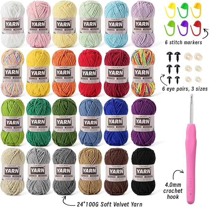 24 Pack Chunky Chenille Yarn for Crocheting, Bulky Velvet Yarn for Crochet, Baby Yarn for Crocheting Soft Blanket, 84.6 oz (2100 yds) Amigurumi Yarns for Craft Set A