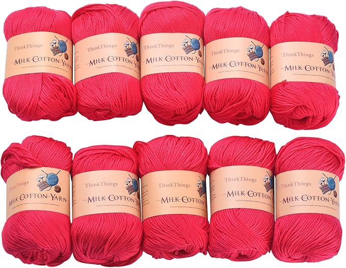 Acrylic Yarn for Crocheting Bulk DIY Knitting Yarn Rose Red Cotton Yarn 10Balls Pack 17.6Ounces,Red Crocheting Yarn