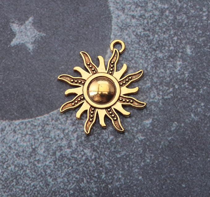 Ruwado 30 Pcs Sun Charms Metal Antique Gold Vintage Celestial Pendants Beads for Jewelry Making Kit Finding Supplies Bracelets Necklace Earring Key Chain DIY Crafting Project (Antique Gold)