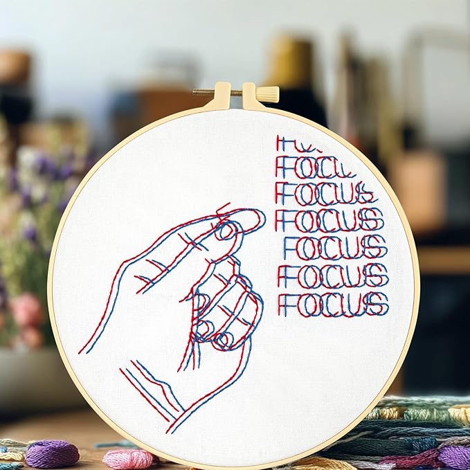 Crafmanoe Easy Hand Embroidery Kits for Beginners Adults, Focus Embroidery Starter Kits, Counted Cross Stitch Kits for Beginners Craft Kits for Adults Women, Embroidery Hoops, Thread & Video Tutorial