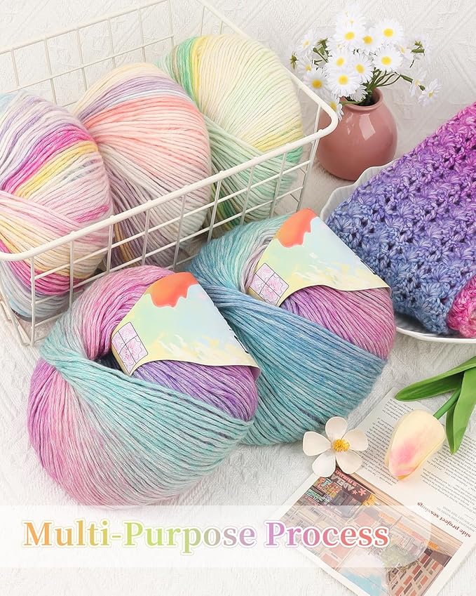 Coopay Yarn for Crocheting Knitting, Gradient Cake Yarns, 2 × 3.53oz - 240yds - 50% Cotton 50% Acrylic Ombre Yarns, Gradient Crochet Yarn for Blankets, Shawls, Scarves (114 Glittering)