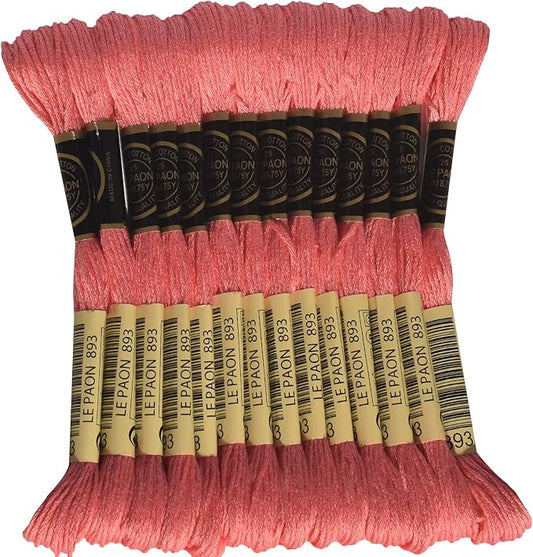 LE PAON Embroidery Floss, 14-Pack Six Strands 100% Long Staple Cotton Embroidery Thread, 8.7-Yard，Color Number：893, Light Carnation
