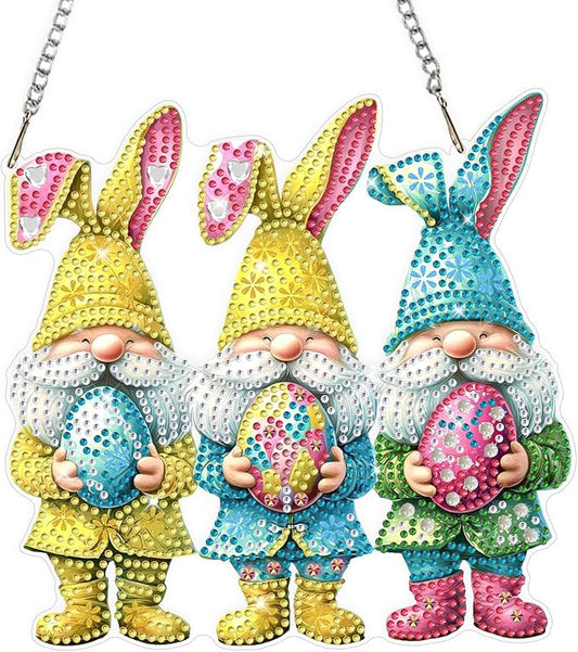 Easter Gnome Diamond Art Hanging Ornaments Kits for Adults, Diamond Painting Pendant Kits, DIY Acrylic 5D Special Shaped Crystal Gem Art Painting Ornament for Home Wall Easter Decor Gift 8x8 Inch