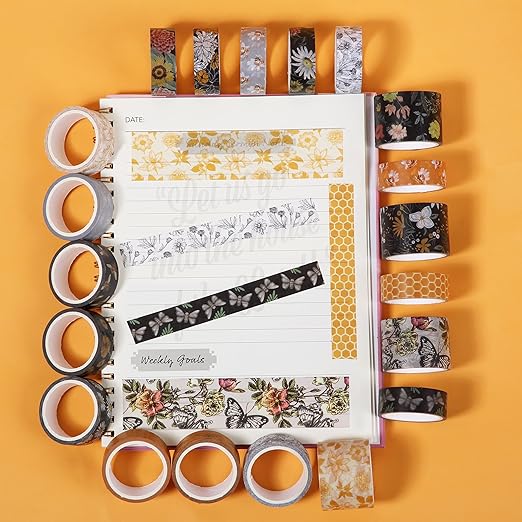Mr. Pen- Washi Tape Set, 20 Rolls, Golden Hives Theme, Washi Tape for Journaling