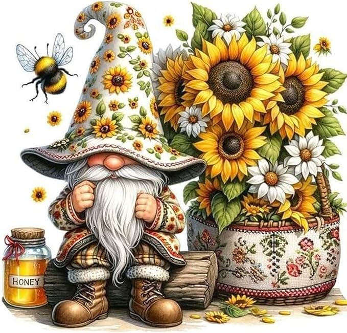 GEEHEIY Gnome Diamond Art Kits for Adults, 5D Gnome Diamond Painting Kits for Beginner, DIY Sunflower Gem Art Dots for Adults, Perfect for Home Wall Decor 14x14 Inch