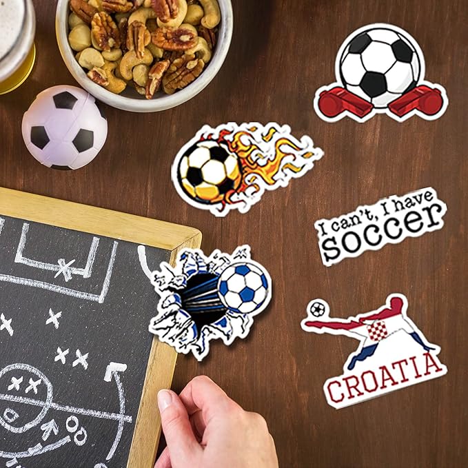 100pcs soccer stickers for scrapbooking, vinyl waterproof stickers for water bottles, soccer team gifts for kids teens, christmas stocking stuffers for kids boys girls