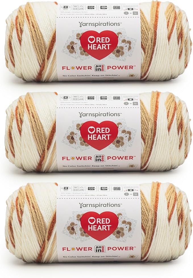 Red Heart All in ONE Flower Power Dried Bouquet Yarn - 3 Pack of 8.8oz/250g - 100% Acrylic - #4 Worsted (Medium) - 440 Yards - Knitting/Crochet
