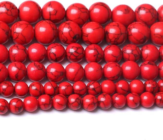 Red Turquoise Stone Beads for Jewelry Making Gemstone Round Crystal Bracelet Necklace 1 Strand 15.5inch 45PCS 8MM