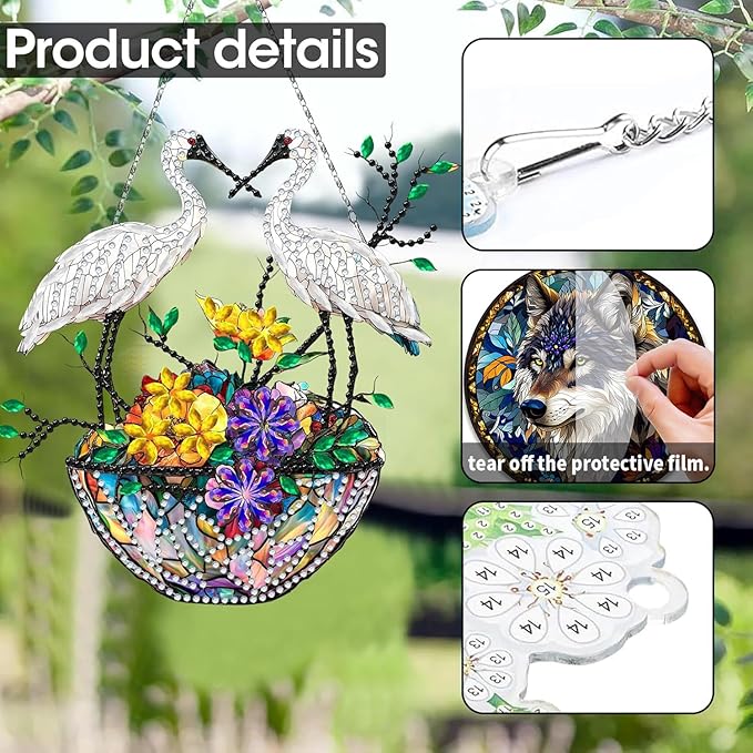 SKRYUIE Flower Hanging Diamond Art Kits for Adults Pendant Suncatcher, Special Shaped Crystal DIY Pearl Diamond Painting Kit, Gift for Mother Spring Summer Window Wreath Decor 7.49 x 6.93 Inch A22