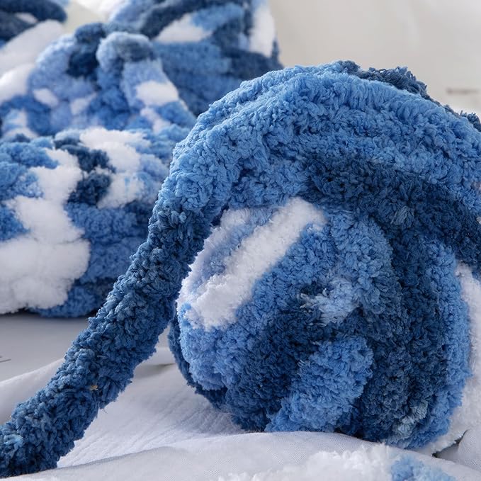 MABOZOO Tie Dye Chunky Yarn for Crocheting 8 Pack,Fluffy Jumbo Chenille Yarn,Soft Plush Yarn Bulky,Giant Thick Fuzzy Yarn for Hand Knitting or Arm Knitting,Blue Gradient(26 yds,8 oz Each Skein)