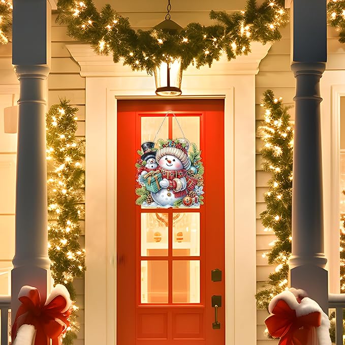 JJFox Diamond Art Hanging Kit for Adult,Special Shaped Rhinestone,DIY Acrylic 5D Diamond Art Painting Window Pendants Home Garden Wall Hanging Kits Hanging Ornament,Double Sided. (Christmas Snowman)
