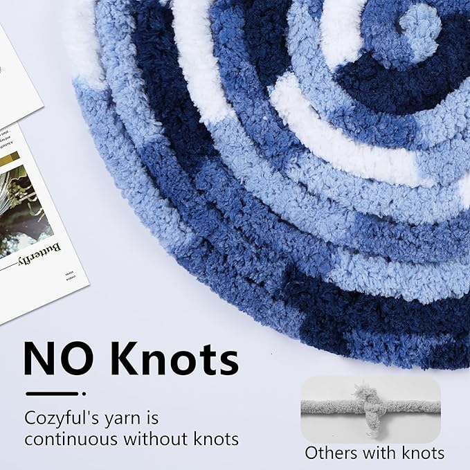 Chunky Yarn for Hand Knitting - #10 Chunky Chenille Blanket Yarn, Jumbo Big Thick Chunky Yarns for Crocheting, Tie Dye Bulky Knit Yarns, 8 Skein (25 yds 8 oz Each Skein), Multi Blue & White