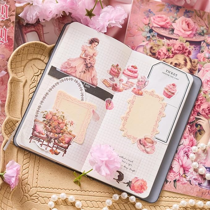 Scrapbook Sticker Book, 450+ Pre-cut Aesthetic Journal Stickers, Scrapbooking Stickers for Adults, Vintage Decorative Decals, Sticker Book for Adults for Journaling, Scrapbooking, Collage, Card Making