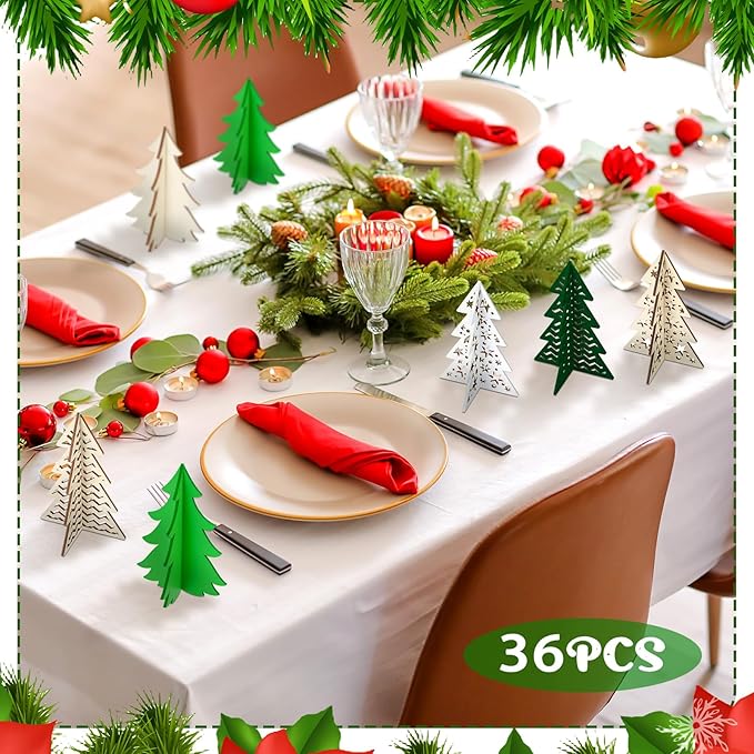 Blosssound 48 Pcs Christmas Craft Set 36 Wood Tree Crafts 3D Christmas Tree Cutouts with 12 Colored Markers Wooden Unfinished Slices to Paint for Xmas Winter DIY Handmade Tiered Tray Decor