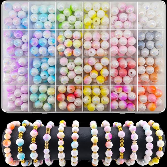 408Pcs 10mm Acrylic Round Beads for Jewelry Making, 24 Colors Pastel Two Tone Round Bead for Bracelets Making Kit Candy Color Plastic Bubble Gum Beads Pastel Loose Beads Bulk for DIY Necklace Crafts