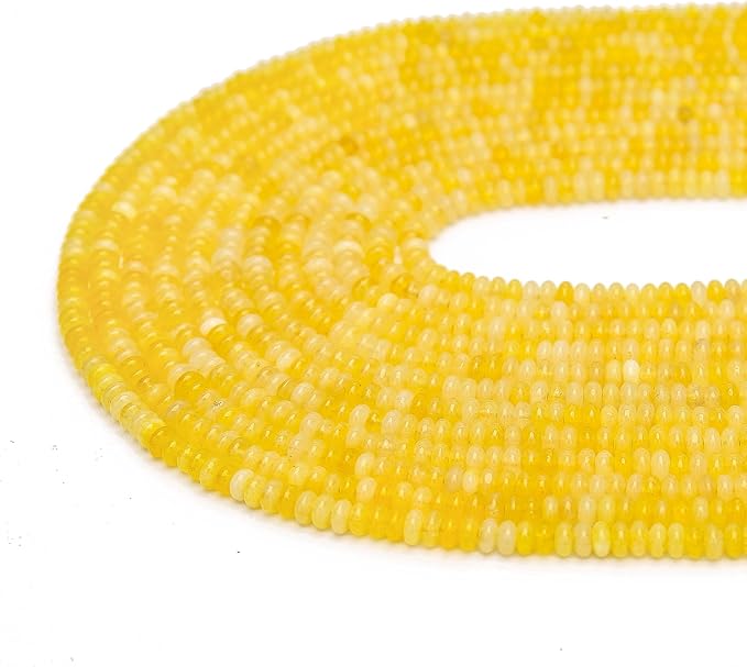 2 Strands (300PCs) Yellow Jade Rondelle Beads, 2 * 4mm Gemstone Loose Spacer Abacus Disk Beads for DIY Bracelet Necklace Earrings Jewelry Making, Craft Supplies Beading Kit