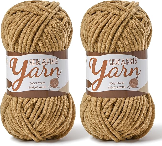 2 Pack Fluffy Velvet Yarn for Crocheting，Baby Blanket Yarn for Crocheting Soft，100g(131yds) Amigurumi Yarns，Plush Chenille Crochet Yarns，Puzzle Yarn for Crochet Weaving Craft(2 Light Coffee)