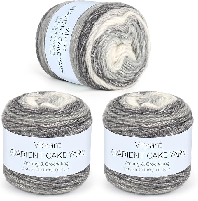 Aeelike Gradient Yarn for Crocheting, 3 Skeins Cake Yarns 100g (3.52 oz) 245m (267 Yards) # 3 Light Weight - Super Soft Ombré Fairyland Yarns for Making Colorful Crafts, Grey White Gradient