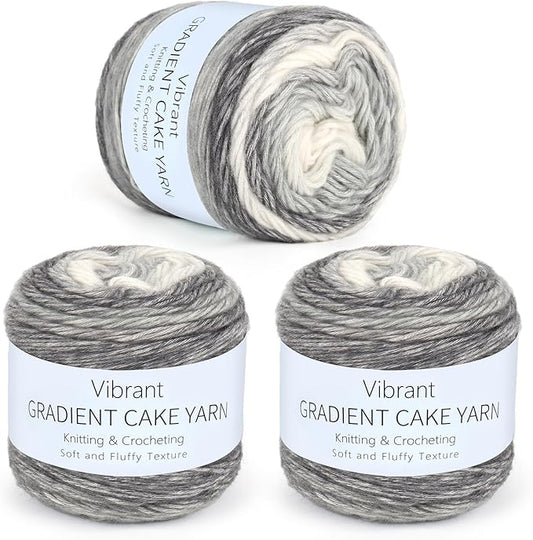 Aeelike Gradient Yarn for Crocheting, 3 Skeins Cake Yarns 100g (3.52 oz) 245m (267 Yards) # 3 Light Weight - Super Soft Ombré Fairyland Yarns for Making Colorful Crafts, Grey White Gradient
