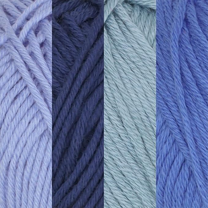 JubileeYarn Bamboo Cotton Sport Yarn - 50g/Skein - Shades of Blue - 4 Skeins