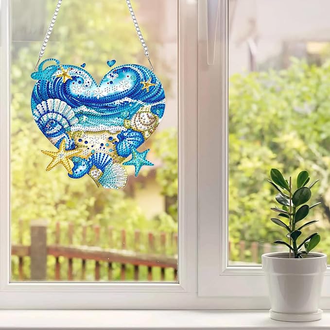 MAXBYE Diamond Art Painting Kits Hanging Beach Pendant, DIY 5D Special Shaped Summer Gem Art Craft Diamond Dots for Adults and Home Window Door Decor