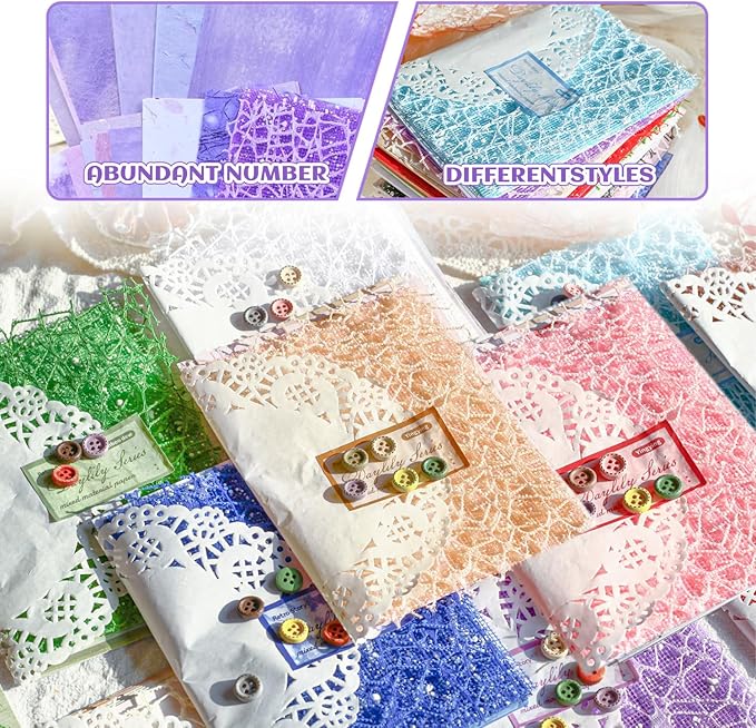 156Sheets Textured Scrapbook Paper & Mesh Fabric Assorted Set+30 Buttons, 6 Pack Mixed Special Paper for Scrapbooking,Planner,Bullet Junk Journal Supplies & DIY Mixed Media Collages 4.3x5.5in