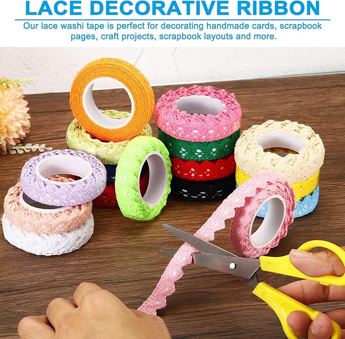 PATIKIL 0.6" Wide 2 Yards Self-Adhesive Lace Tape Lace Ribbon, 3 Pack Cotton Washi Trim Stickers Masking for Craft Scrapbooking DIY Card Making, Dark Green