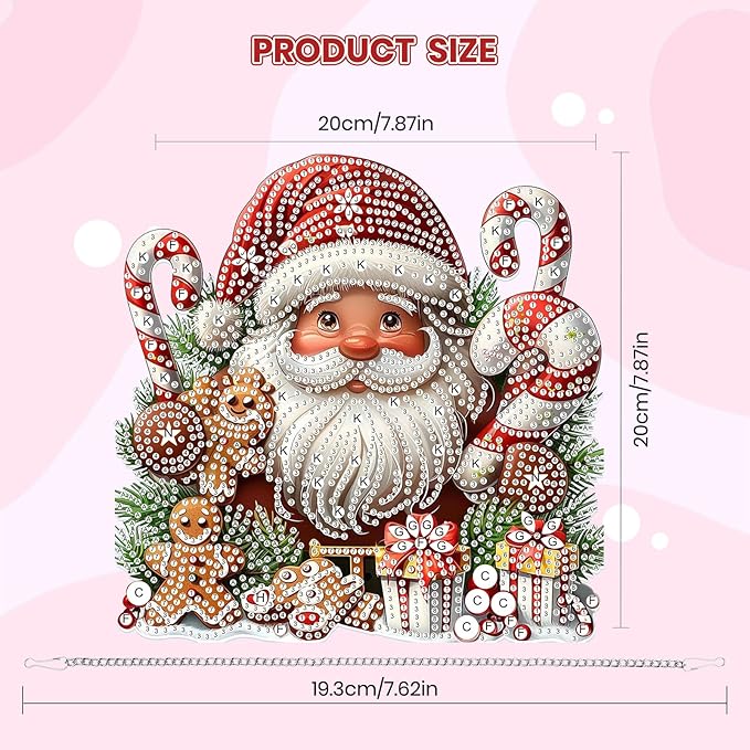 MOGTAA Christmas Diamond Art Hanging Kits for Adults Kids, Santa Claus Diamond Art Suncatchers, 5D Special Shape Diamond Painting Window Pendant Kit for Home Door Wall Decor