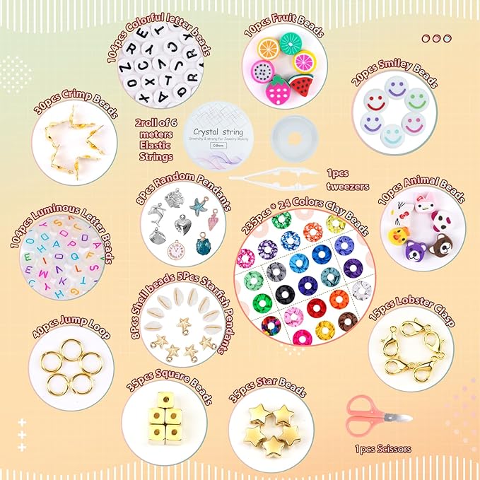 FZIIVQU 6100Pcs Clay Beads Bracelet Making Kit 24 Colors Friendship Bracelet Beads Kit with Preppy Polymer Bead for Jewelry Making Charms Gifts for Teen Girls Ages 6-12