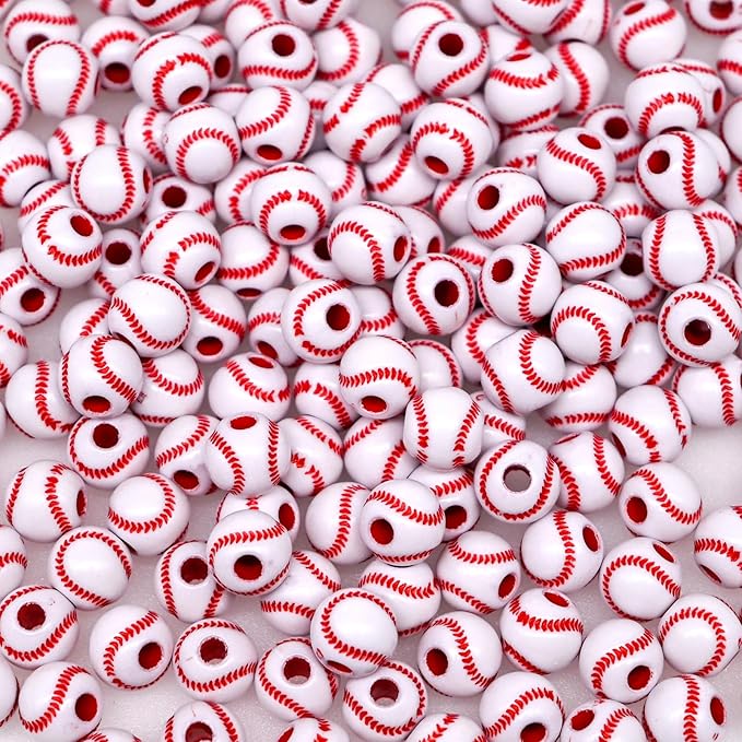 200+ pcs Baseball Beads Sport Bulk Kandi Beads for Jewelry Making, Bracelet Keychain Becklace Charm Boys Bead Kit (Baseball)