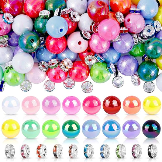 320 PCS Beads for Pens, 14 mm Focal Beads & 8 mm Rhinestone Spacers Bead, Fit for Beadable Pens Bracelets Keychains Jewelry Making, Rainbow Acrylic Bead, Christmas Gifts