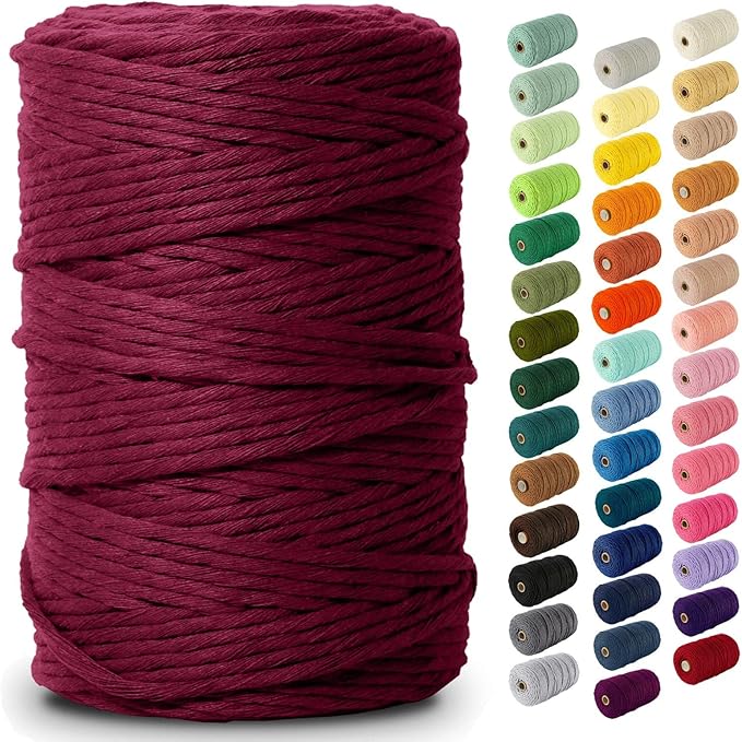 Nook Theory Macrame Cord - Single Strand 3mm 220 Yards Cotton Rope, 4mm 5mm Yarn, String for Crafts, Perfect for Macrame Wall Hanging (Burgundy)