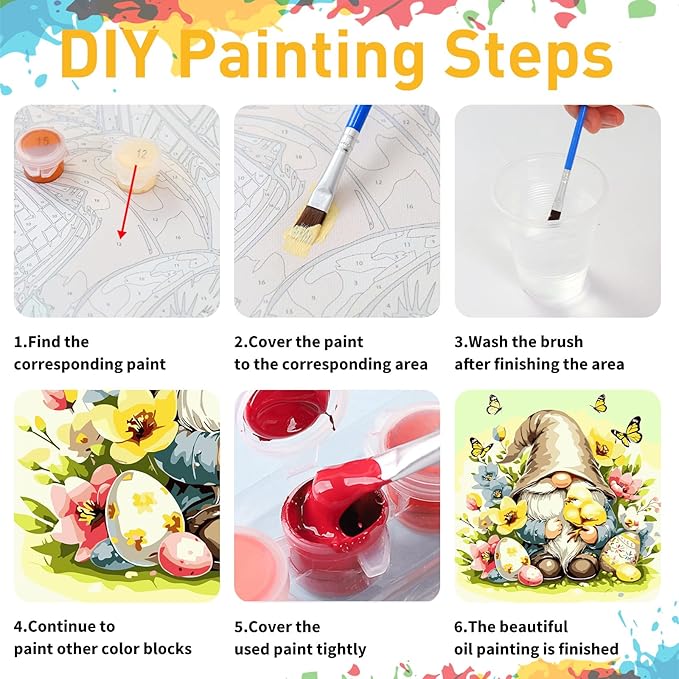 Mandun Easter Paint by Numbers for Adult, Gnome Paint by Numbers Kit for Adults Beginners, DIY Acrylic Painting on Canvas for Home Wall Art Decor Gift 16x20Inch