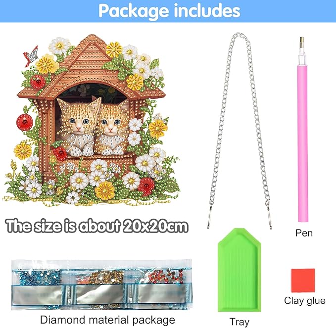 Reofrey Hanging Diamond Art Kits for Adults– 8x8Inch Cats Hanging Ornament Acrylic Board Double Sided Pattern Crystal Diamond Art Suncatcher Pendant, for Home Wall Window Decoration Handmade Gift