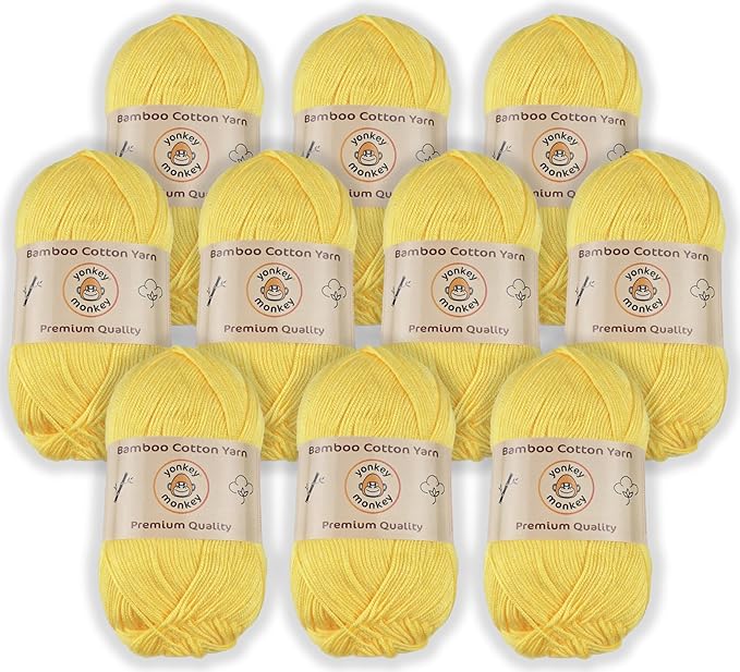10-Pack of Yonkey Monkey 500 Grams Yarn - 70% Rayon derived from Bamboo, 30% Cotton - Imported - Yellow 9017