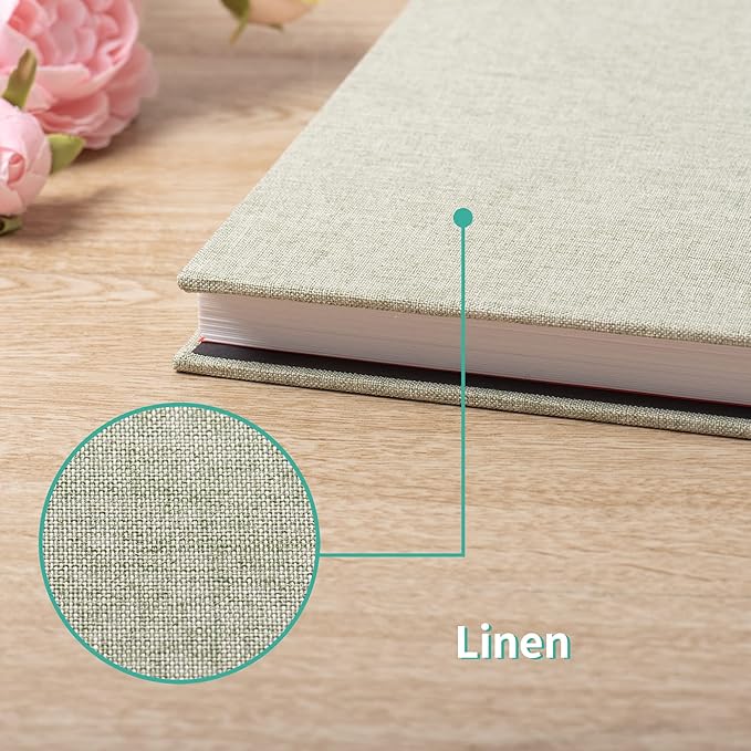 Large Photo Album Self Adhesive 4x6 5x7 6x8 8x10 Pictures Scrapbook Magnetic Album DIY Scrap Book 60 Sticky Pages Linen Cover DIY Photo Album with A Metallic Pen and DIY Accessories(Grass Green)