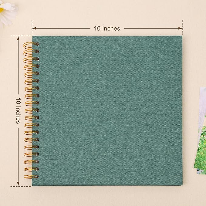 Scrapbook Photo Album 10x10 Inches 40 Pages Hardcover Kraft Paper Linen Cover Scrap Book Memory Book DIY Scrapbook Albums for Wedding Baby Boyfriend Travel Anniversary Family, Green