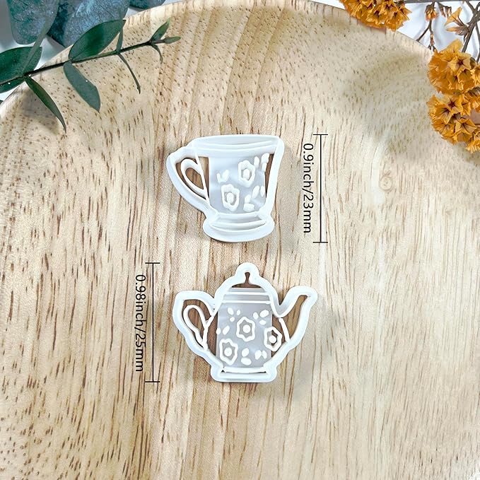 Xaekicr Vintage Tea Set Polymer Clay Cutters – 2 PCS Teapot and Teacup Clay Earring Cutters Set, Clay Tools for Polymer Clay Molds and Jewelry Making DIY