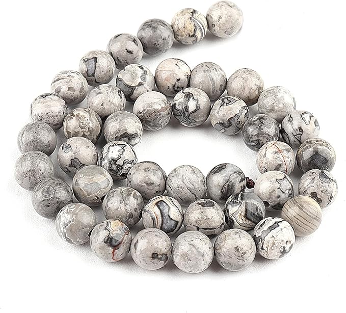 Natural Stone Beads for Jewelry Making - 6mm Round Gemstone Beads for Bracelets(57-62pcs, Map Jasper)