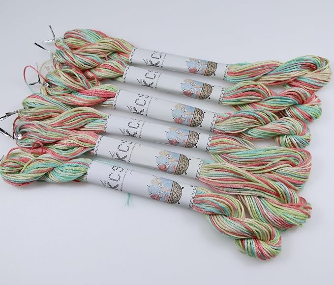 KCS Big skeins of 25 Meters Size 25 Color Variegated Cross Stitch Stranded Threads,6 skeins,4501